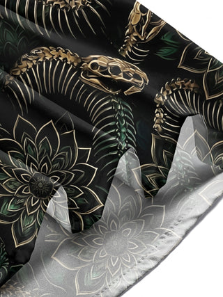 Adaychic Men's Snake Skeleton And Floral Mandala Print Long Sleeve Shirt with Chest Pocket