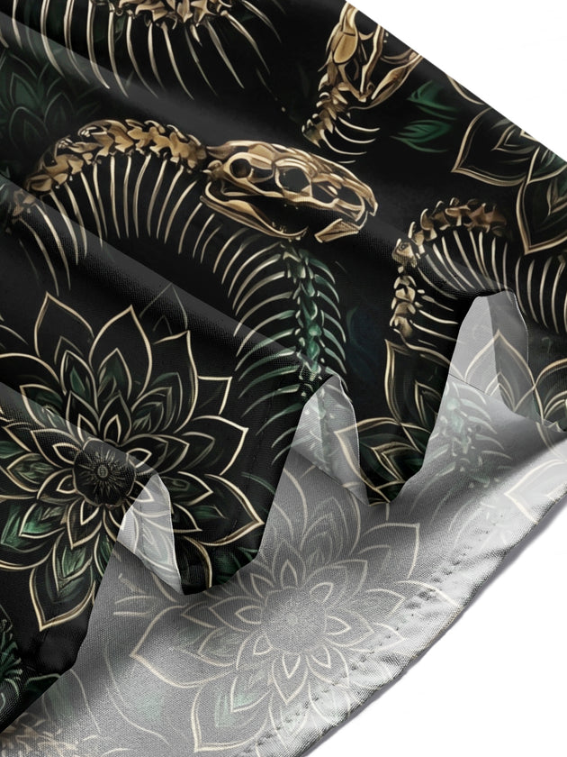 Adaychic Men's Snake Skeleton And Floral Mandala Print Long Sleeve Shirt with Chest Pocket