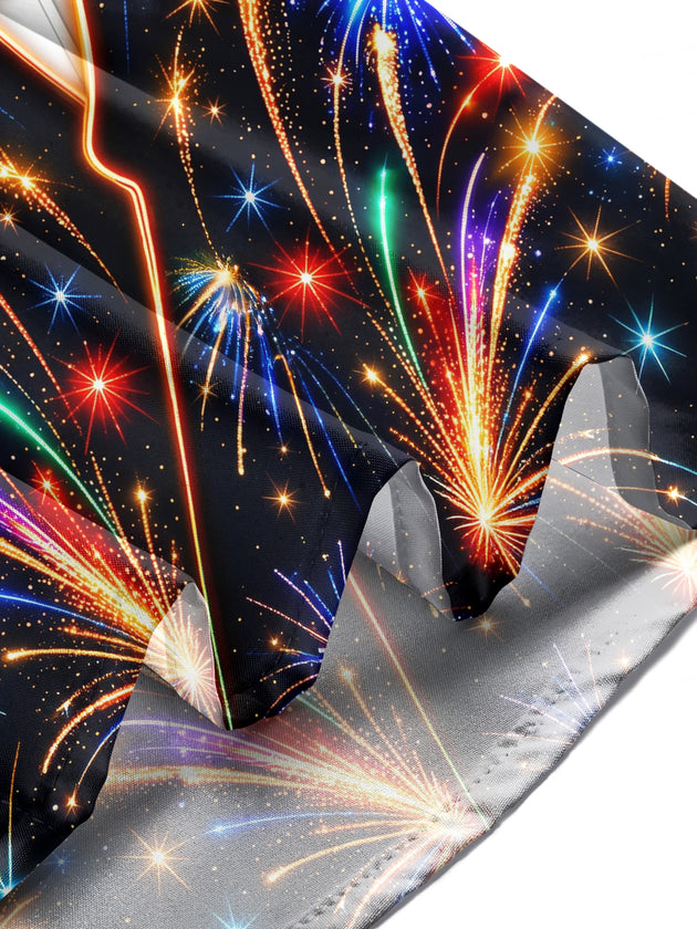 Adaychic Men's Printed Colorful Fireworks Print Long Sleeve Shirt with Chest Pocket