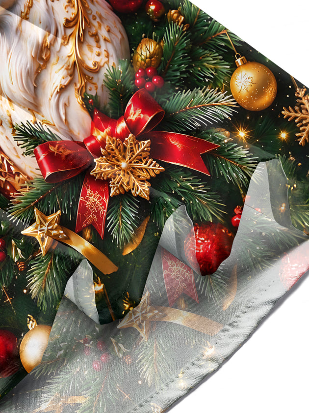 Adaychic Men's Long Sleeve Shirt - Golden White Deer And Christmas Ornaments Print with Chest Pocket