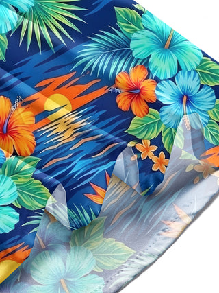 Adaychic Men's Hawaiian Floral Tropical Hibiscus Parrot Sunset Print Long Sleeve Button Down Shirt with Chest Pocket