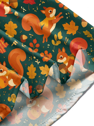 Adaychic Men's Autumn Squirrel And Maple Leaf Pattern Long Sleeve Shirt with Chest Pocket