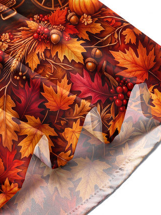 Adaychic Men's Autumn Carriage With Pumpkins And Leaves Print Long Sleeve Shirt with Chest Pocket