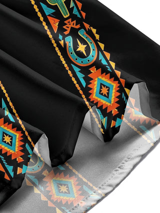 Adaychic Men's Cactus And Geometric Western Patterns Print Long Sleeve Shirt with Chest Pocket