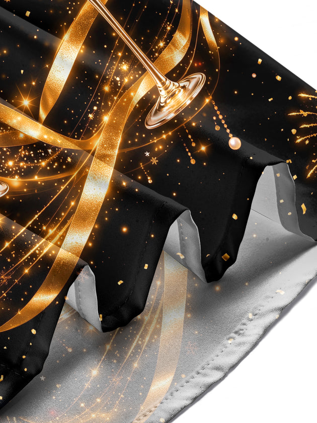 Adaychic Men's New Year Champagne Glasses And Clock Print Long Sleeve Shirt with Chest Pocket