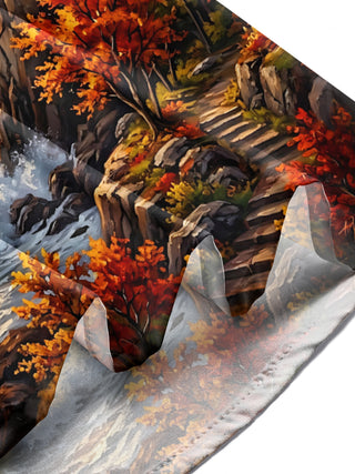 Adaychic Men's Autumn Lighthouse Cliff Landscape Print Long Sleeve Shirt with Chest Pocket