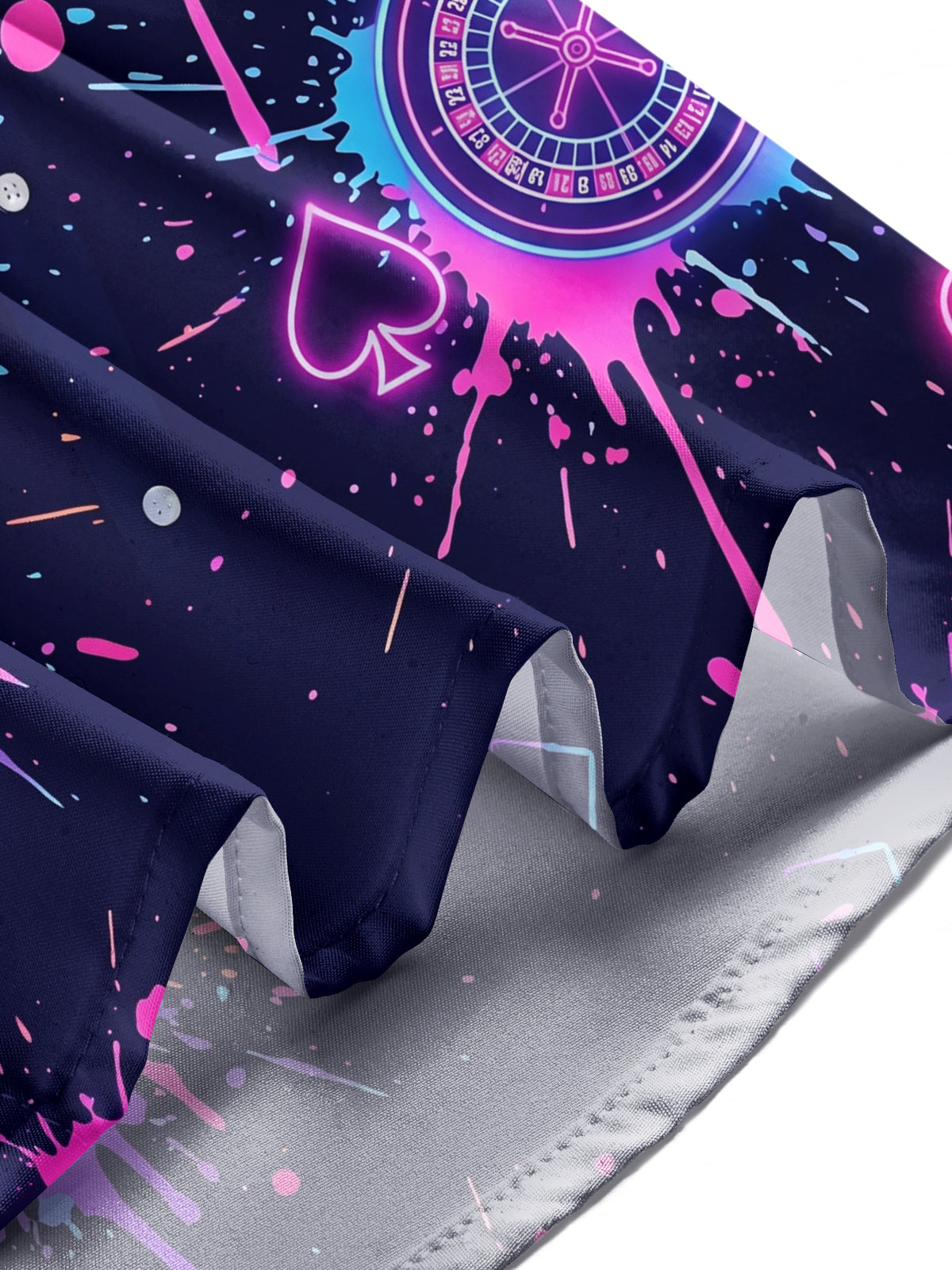 Adaychic Men's Neon Casino Elements With Splash Ink Print Long Sleeve Shirt with Chest Pocket