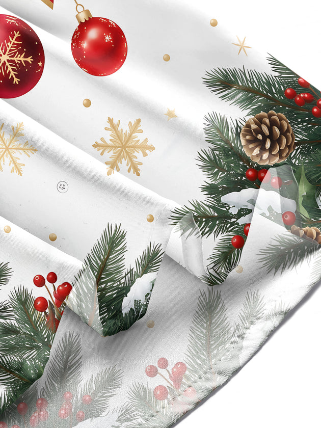 Adaychic Men's Long Sleeve Shirt - Christmas Bow And Ornaments With Pine Branches Print with Chest Pocket
