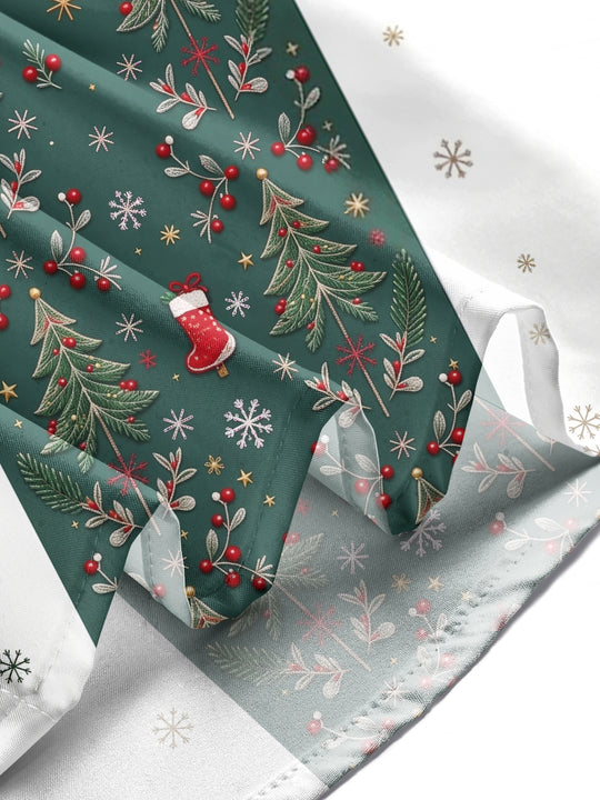 Adaychic Men's Striped Christmas Trees And Snowflakes Print Long Sleeve Shirt with Chest Pocket