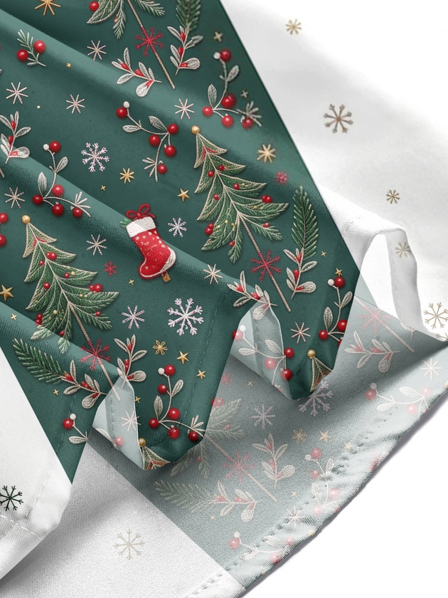 Adaychic Men's Striped Christmas Trees And Snowflakes Print Long Sleeve Shirt with Chest Pocket