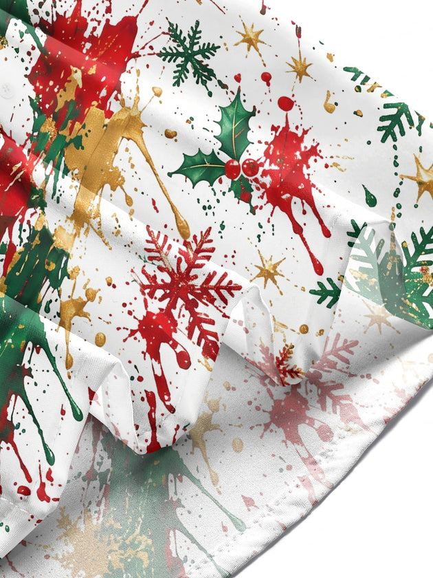 Adaychic Men's Printed Christmas Tree And Reindeer Print Long Sleeve Shirt with Chest Pocket
