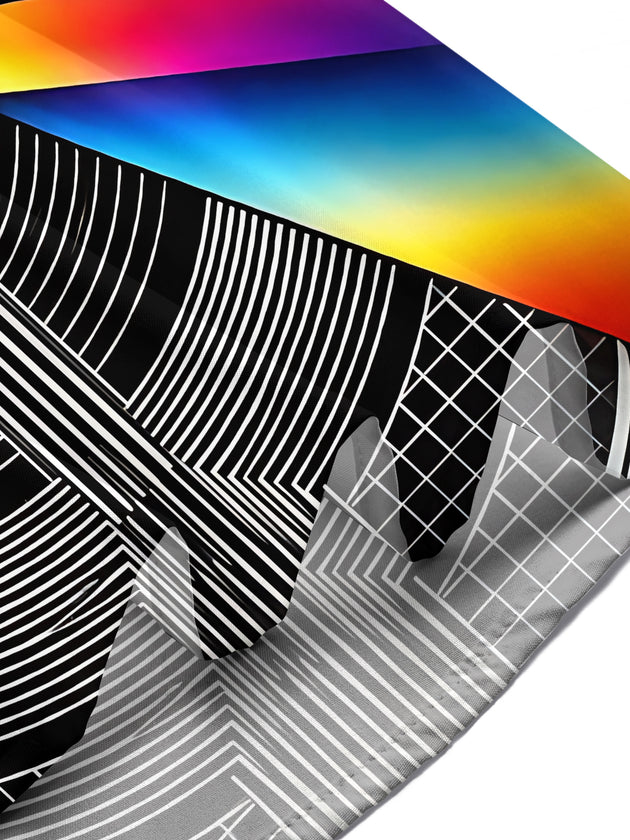 Adaychic Men's Geometric Rainbow Hexagon And Stripes Print Short Sleeve Shirt with Chest Pocket