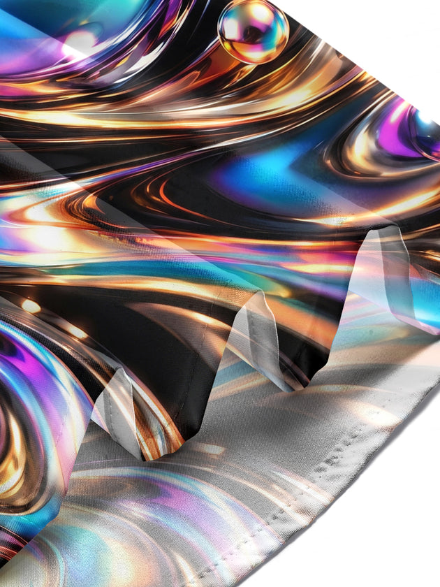 Adaychic Men's Long Sleeve Shirt - Abstract 3D Swirling Metallic Liquid And Spheres Print with Chest Pocket