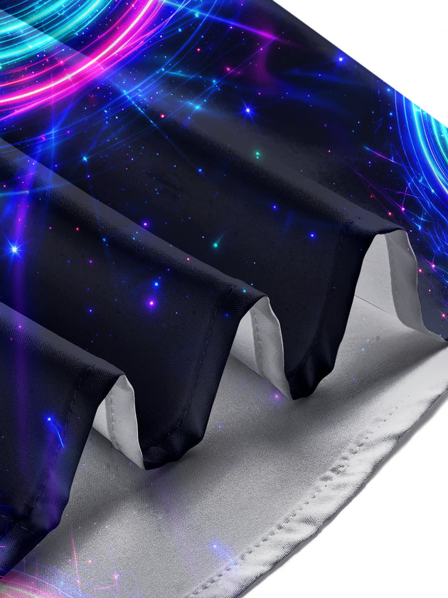 Adaychic Men's Long Sleeve Stand Collar Shirt - Neon Synthesizer Keyboard And Musical Instruments Print