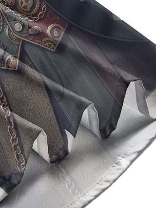 Adaychic Men's Retro Steampunk Gears And Mustache Print Long Sleeve Shirt with Chest Pocket
