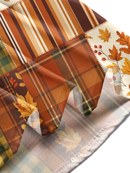 Adaychic Men's Autumn Pumpkin And Autumn Leaves Print Long Sleeve Shirt with Chest Pocket