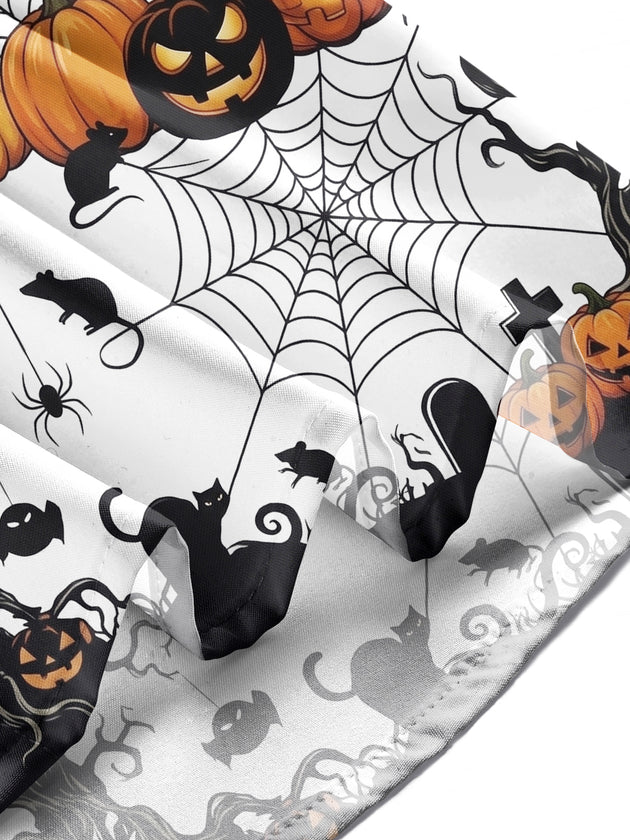 Adaychic Men's Graphic Halloween Black Cat Print Long Sleeve Shirt with Chest Pocket
