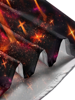Adaychic Men's Long Sleeve Shirt - Glowing Golden Crosses On Cosmic Background Print with Chest Pocket