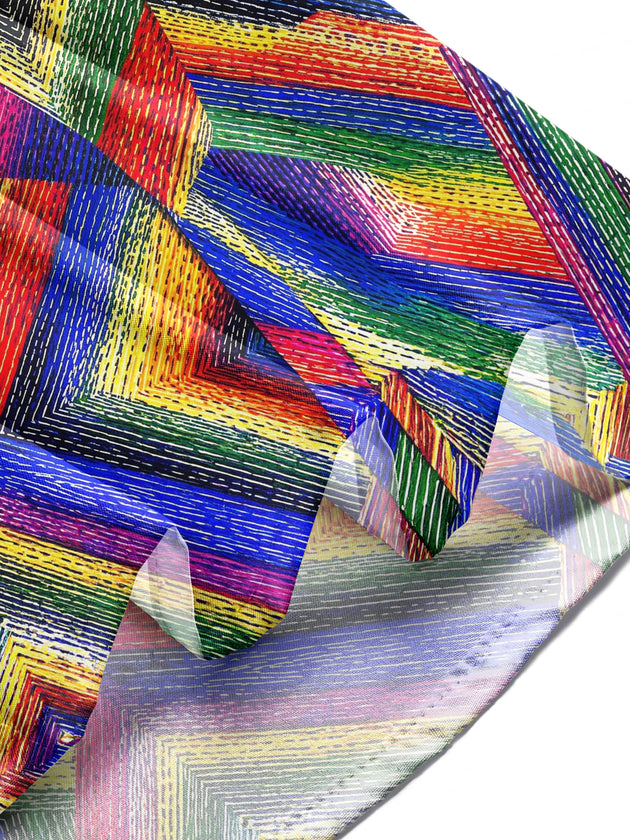 Adaychic Men's Patterned Colorful Geometric Spiral Pattern Long Sleeve Shirt with Chest Pocket