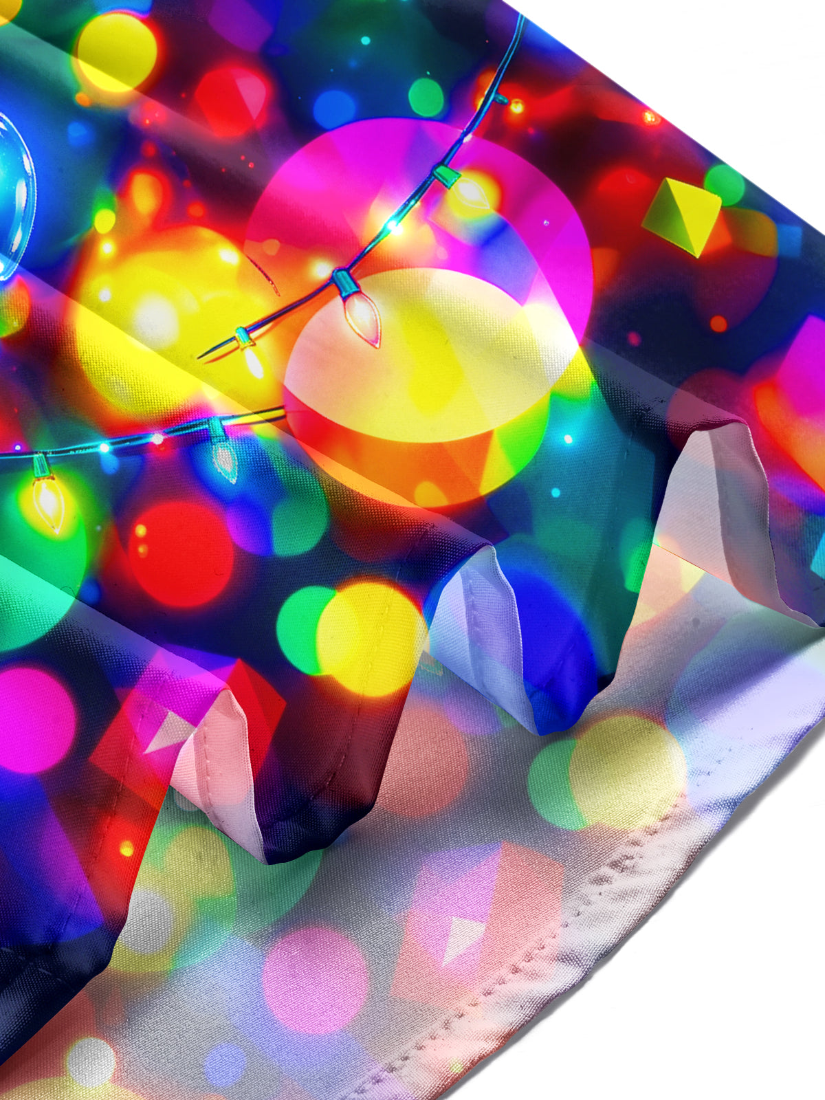Adaychic Men's Colorful Christmas Light Bulbs And Bokeh Print Long Sleeve Shirt with Chest Pocket