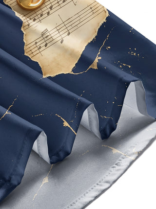 Adaychic Men's Long Sleeve Shirt - Vintage Sheet Music And Golden Treble Clefs Print with Chest Pocket