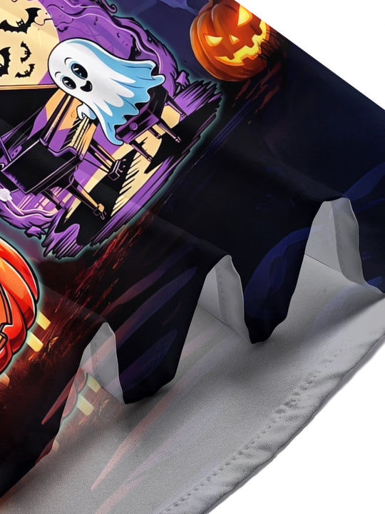Adaychic Men's Graphic Halloween Ghosts Print Short Sleeve Shirt with Chest Pocket