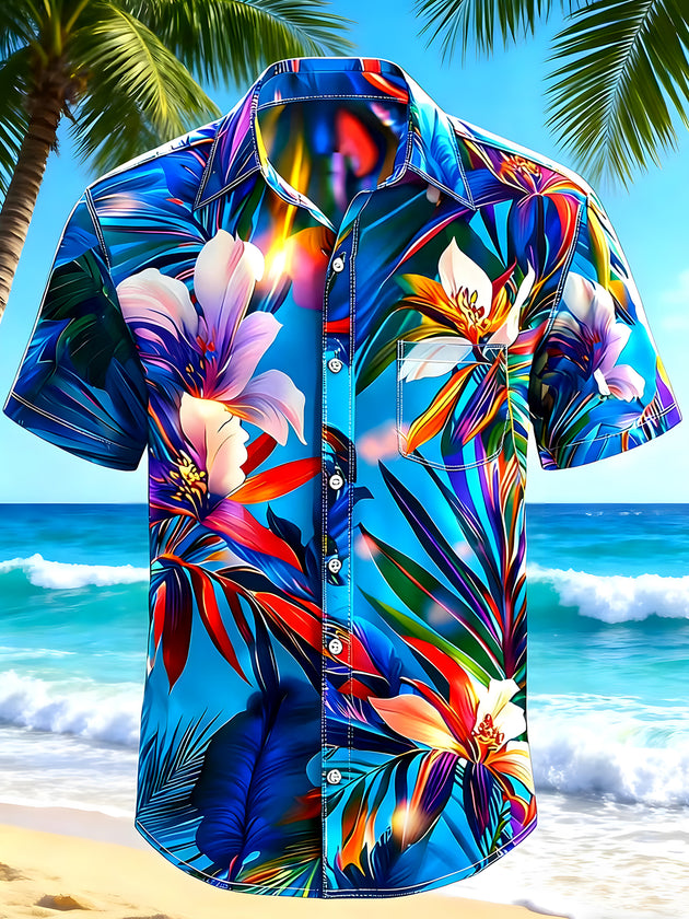 men's Hawaiian shirt front view tropical beach vacation
