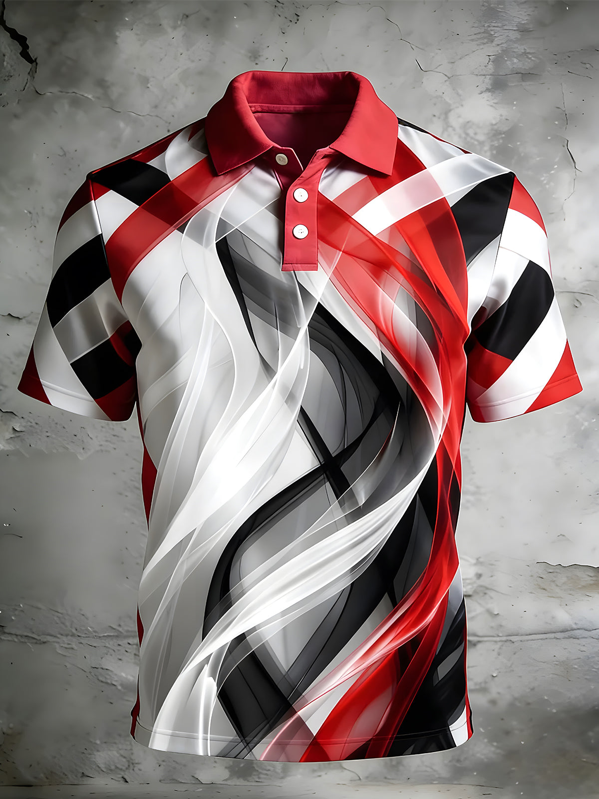 Men's abstract print short sleeve button polo shirt front view