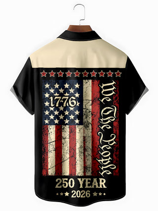 Men's American flag print short sleeve shirt back view