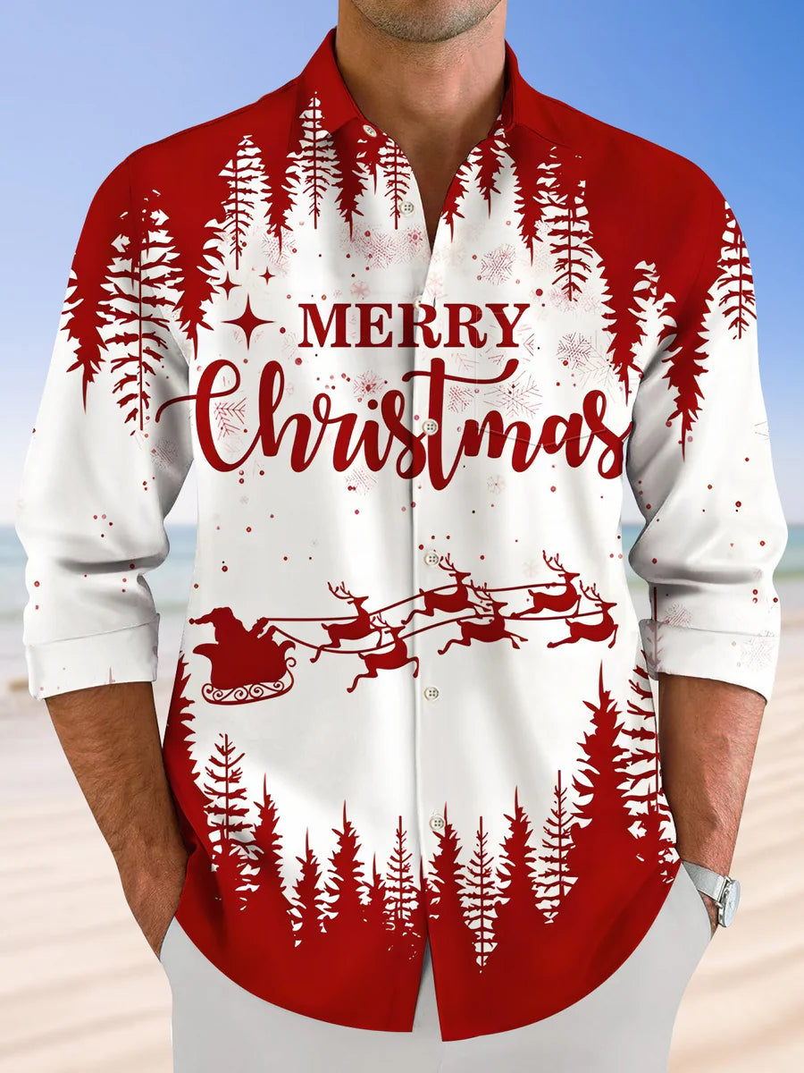 Christmas Button Long Sleeve Men's Shirts With Pocket