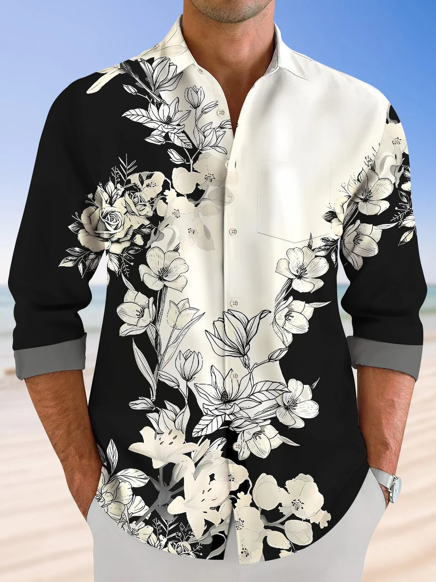 Plant Flower Ivy Long Sleeve Men's Shirts With Pocket