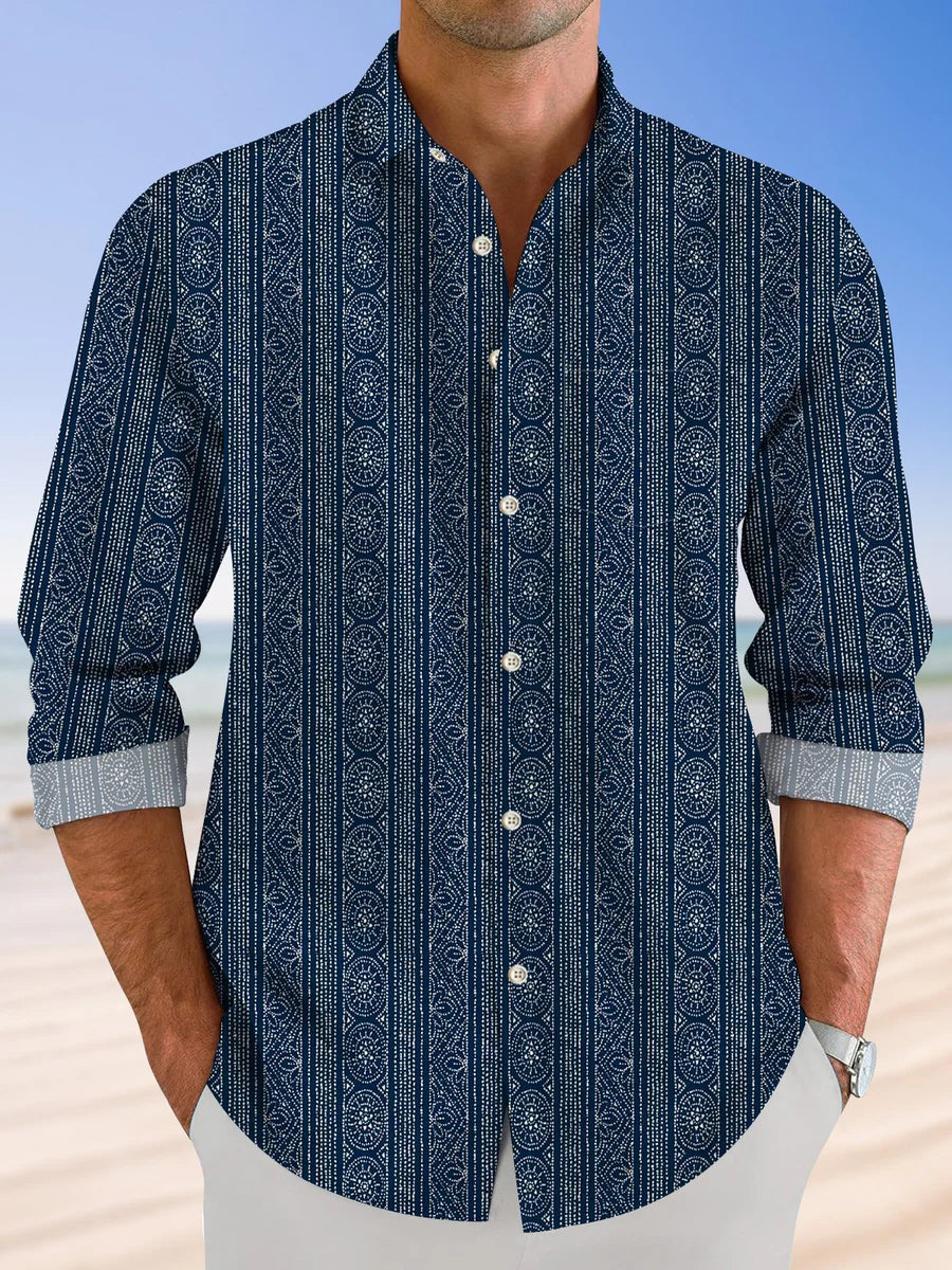 Ethnic Pattern Long Sleeve Men's Shirts With Pocket