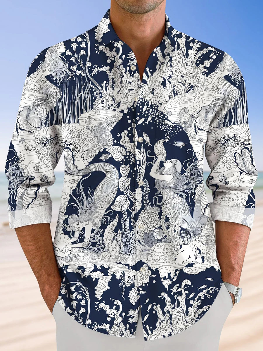 Ethnic Style Long Sleeve Men's Shirts With Pocket