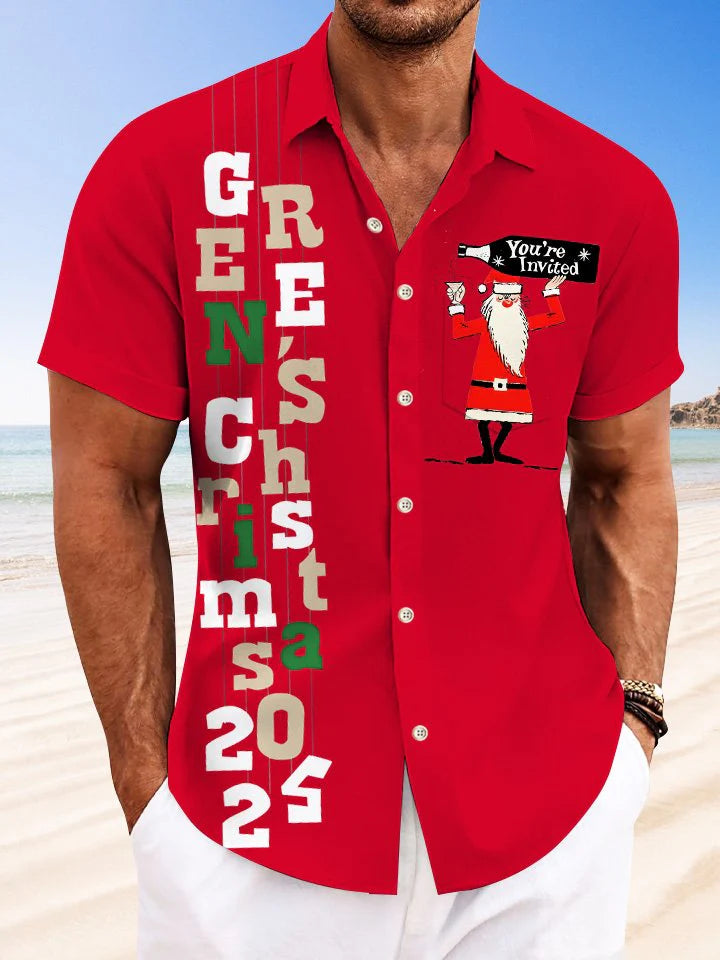 Christmas Santa Claus Men's Short-Sleeved Shirt - With Pockets