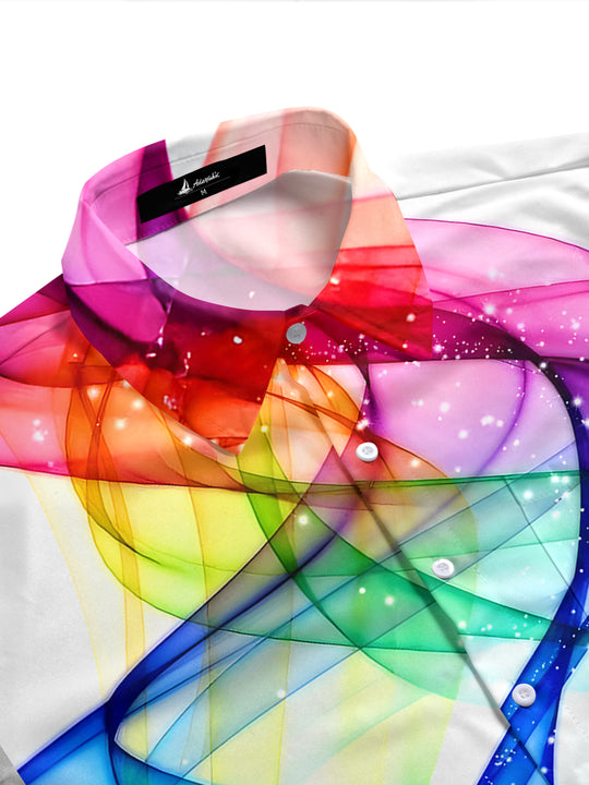Men's geometric print short sleeve shirt side view