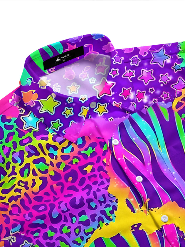 Tie Dye Leopard Men's Pocket Short Sleeve Shirts