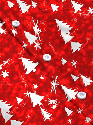 Adaychic Men's Printed Christmas Tree Print Snowflake Print Long Sleeve Shirt with Chest Pocket