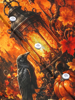 Adaychic Men's Printed Halloween Raven Castle Lantern Print Long Sleeve Shirt with Chest Pocket