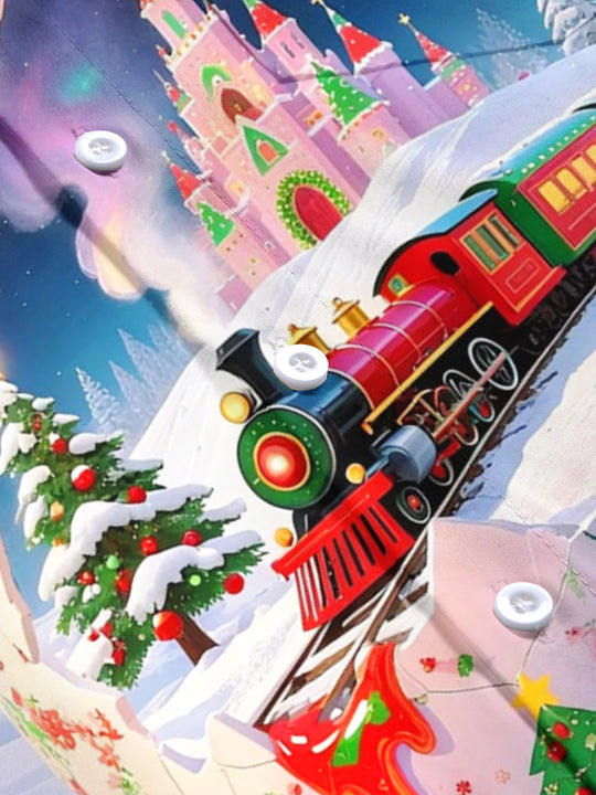 Adaychic Men's Graphic Christmas Egg Train Print Short Sleeve Shirt with Chest Pocket