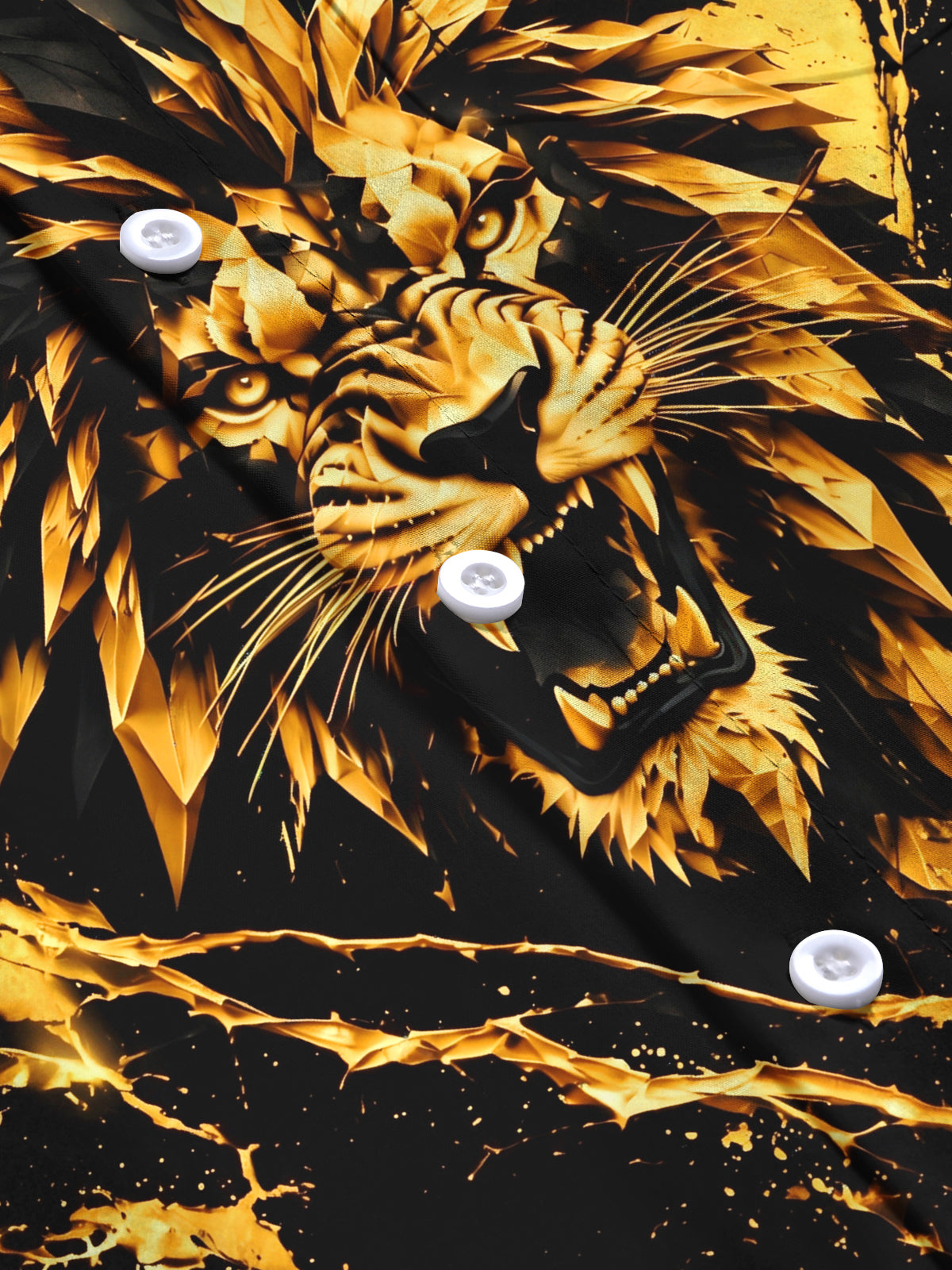 Adaychic Men's Graphic Geometric Lion Face Print Long Sleeve Shirt with Chest Pocket