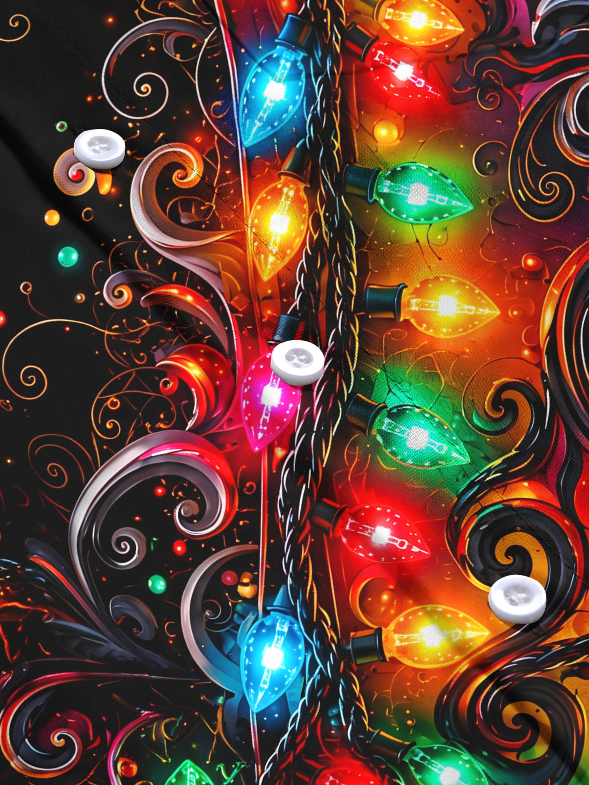 Adaychic Men's Christmas Light String And Swirls Print Long Sleeve Shirt with Chest Pocket