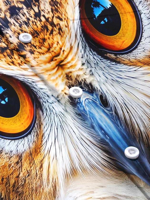 Adaychic Men's Graphic Owl Face Close-up Print Animal Print Long Sleeve Shirt with Chest Pocket