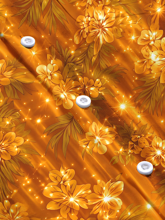 Adaychic Men's Golden Floral Leaves And Sparkles Print Long Sleeve Shirt with Chest Pocket