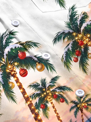 Adaychic Men's Long Sleeve Shirt - Palm Trees With Christmas Ornaments And Lights Print with Chest Pocket