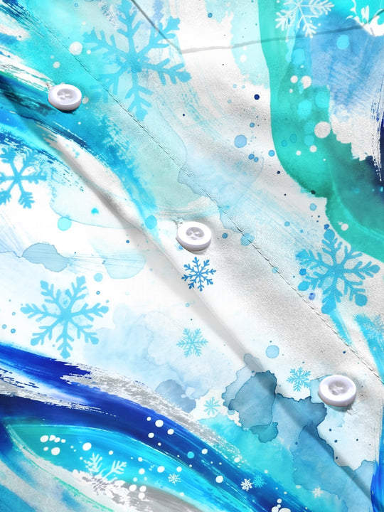 Adaychic Men's Abstract Watercolor Waves And Snowflakes Print Long Sleeve Shirt with Chest Pocket