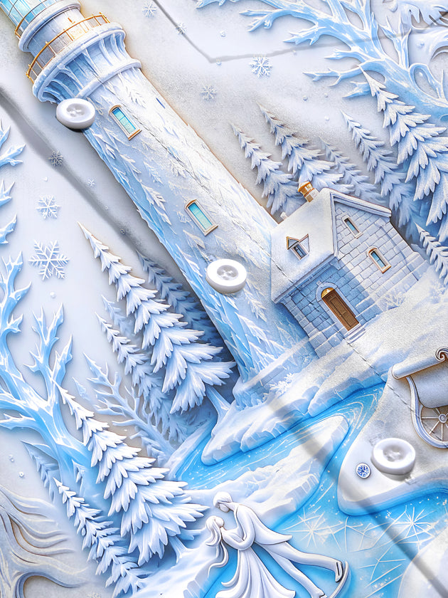 Adaychic Men's Long Sleeve Shirt - Christmas Winter Sleigh And Holly Print Winter Lighthouse And Ice Skating Couple Print with Chest Pocket
