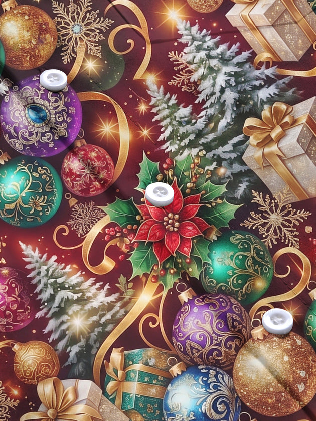 Adaychic Men's Printed Christmas Ornaments And Gifts Print Long Sleeve Shirt with Chest Pocket