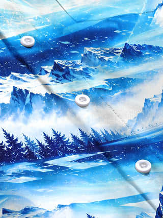 Adaychic Men's Printed Snowy Mountains And Pine Forest Print Long Sleeve Shirt with Chest Pocket