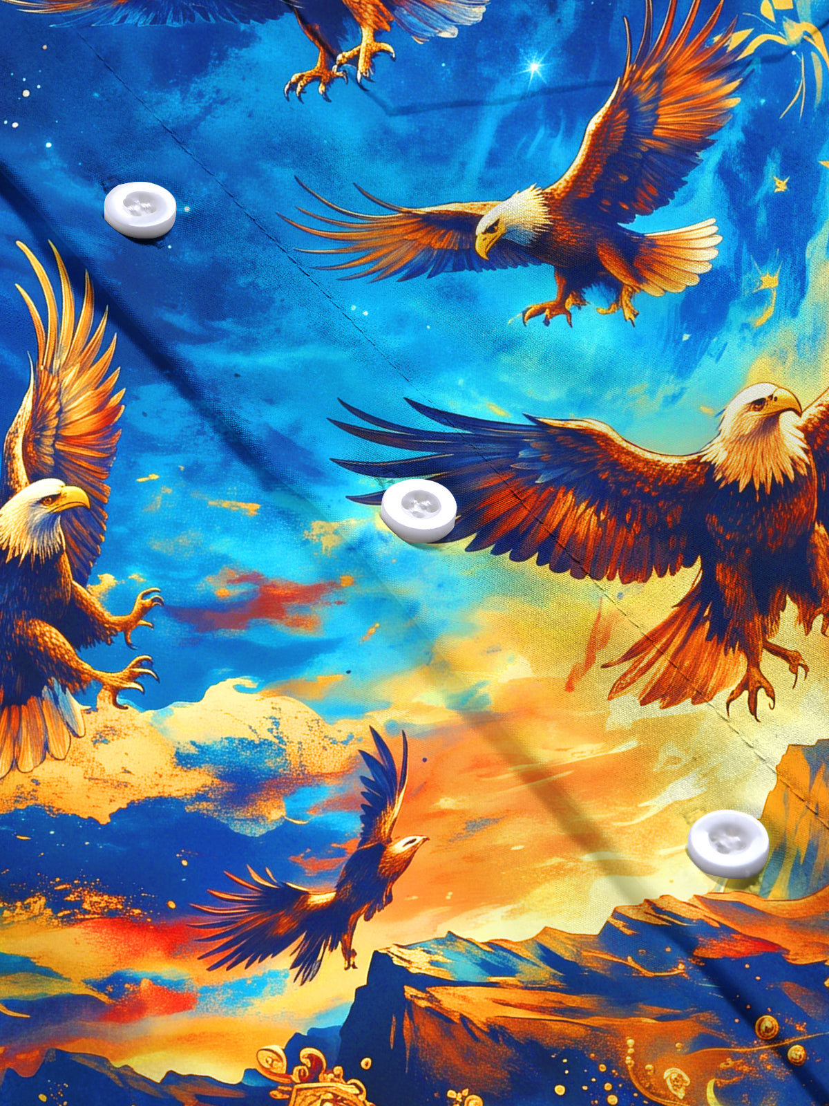 Adaychic Men's Bald Eagles In Starry Sky Print Long Sleeve Stand Collar Shirt