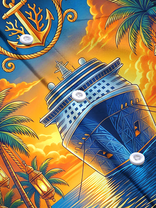 Adaychic Men's Cruise Ship And Palm Trees Print Long Sleeve Stand Collar Shirt